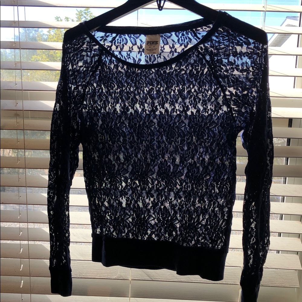 Victoria Secret Navy long sleeve Lace Top Size XS
